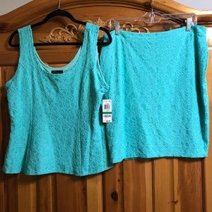 Aqua sleeveless top, and Aqua skirt.